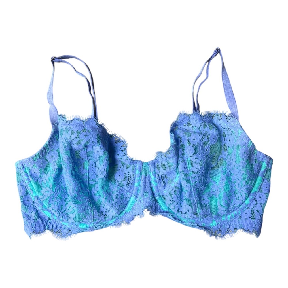 Victorias Secret Very Sexy Unlined Demi Bra 34DD Purple Turquoise Floral Lace